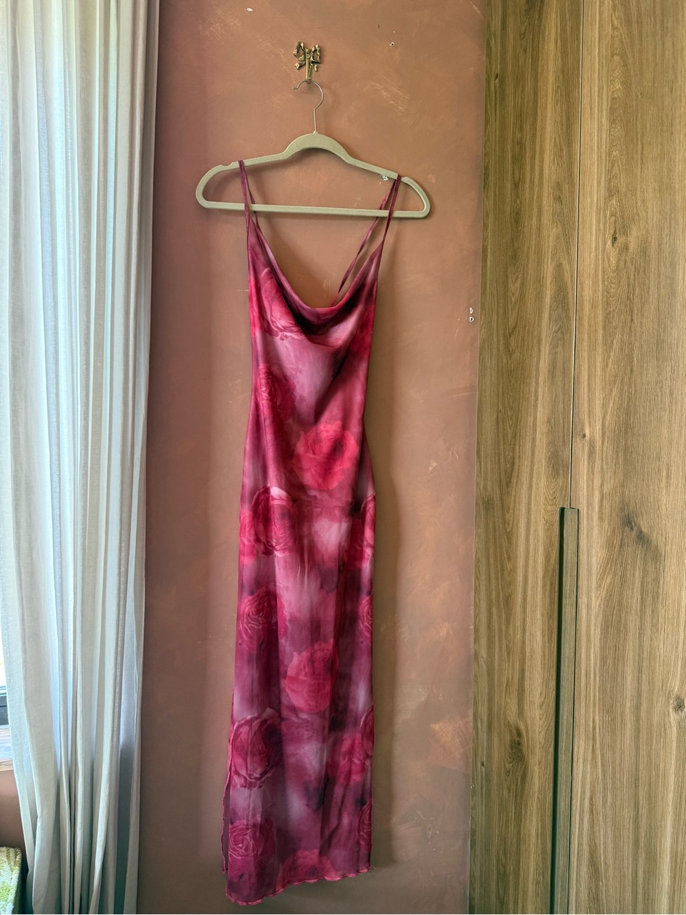 Slip Rose Print Dress in Deep Pink